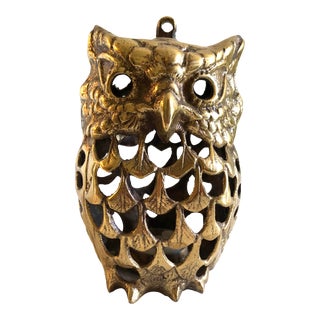 Vintage Brass Owl Lantern Candle Holder For Sale