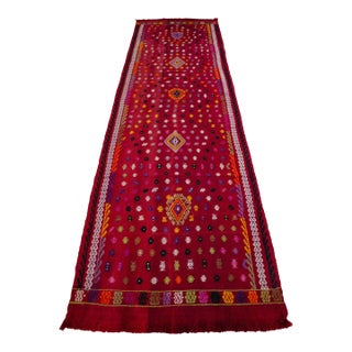 Vintage Turkish Runner Rug Handmade Embroidered Wool Kilim Rug Hallway Runner Rug Kitchen Decor - 3′2″ × 11′4″ For Sale