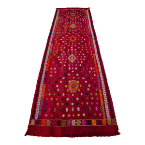 Vintage Turkish Runner Rug Handmade Embroidered Wool Kilim Rug Hallway Runner Rug Kitchen Decor - 3′2″ × 11′4″