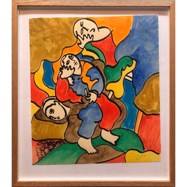 Hand Signed edition of 50 with blindstamp. Surprising Novel Woodblock and heliorelief with handpainting 18-1/2 x 16-1/4...