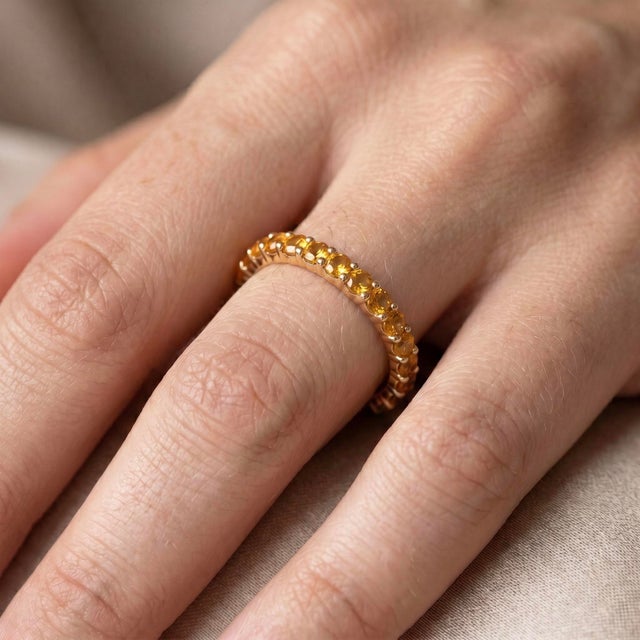 Classic Citrine Eternity Wedding Band Ring – 18k Gold Plated Birthstone Ring Us 7 For Sale - Image 4 of 5