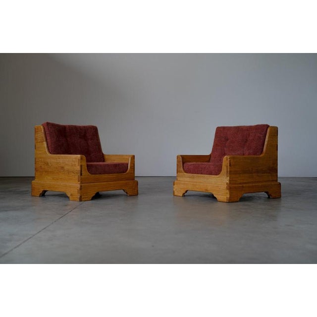 Oak lounge chairs the chairs are in a good condition with traces of usage normal to it’s age. Pilows are reupholstered. w...