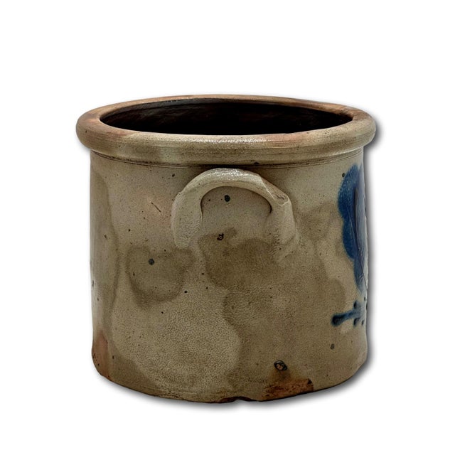 Wonderfully Rustic Small 1 Gallon Size Antique MId 1800s American Blue Decorated Stoneware Storage Crock 7 Inches Tall For Sale - Image 11 of 18