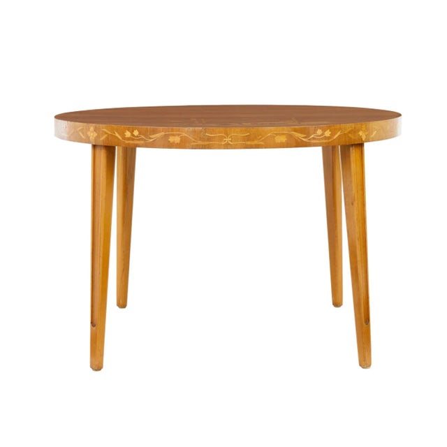 mid century scandinavian inlaid elm coffee table circa 1950. good quality circular coffee table made in sweden. fine mid...