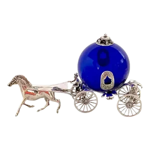 Late 20th Century Italian Sterling and Cobalt Murano Glass Fantasy Model of a Horse & Carriage