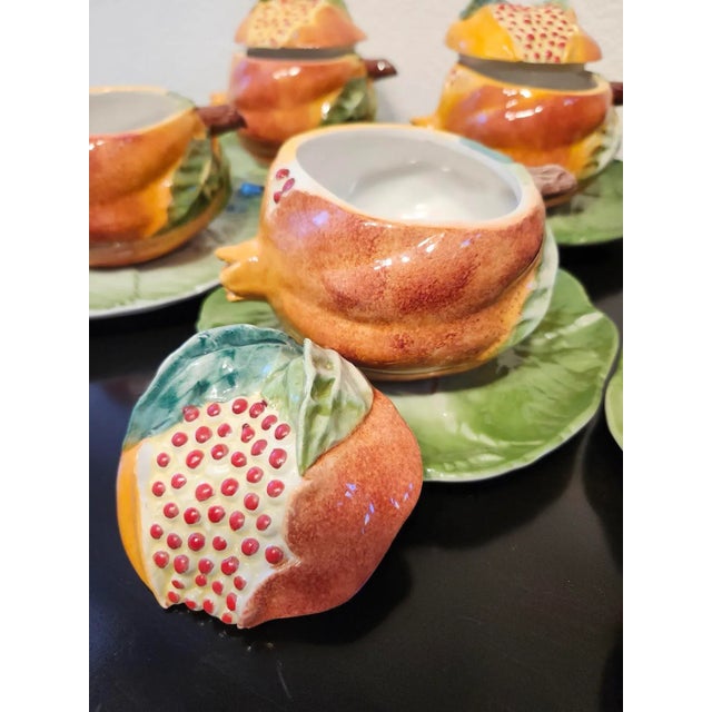 Vietri Final Clearance Pomegranate Tureens With Leaf Plates Trompe l'Oeil Majolica Serving Set for 8 Late 20th Century - Rare Set For Sale In Las Vegas - Image 6 of 17