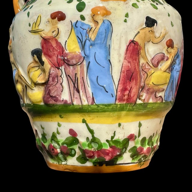 Early 20th Century Vintage Italian Majolica Hand-Painted Ceramic Vase For Sale - Image 5 of 7