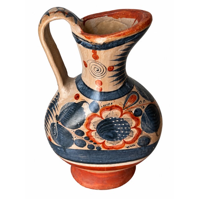 Mexican Folk Art Hand-Painted Owl and Floral Pottery Pitcher For Sale - Image 10 of 14
