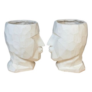 Pair of Large Cubist Head Form Planter Vases, Postmodern, 2000s For Sale