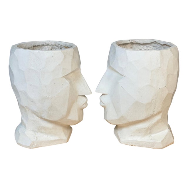 Pair of Large Cubist Head Form Planter Vases, Postmodern, 2000s For Sale