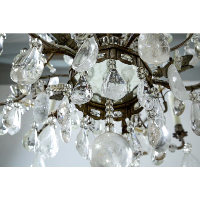 Rare Large Maison Bagues Silver Gilt Bronze Rock Crystal Flower Bouquet 20-Light Chandelier For Sale - Image 4 of 13