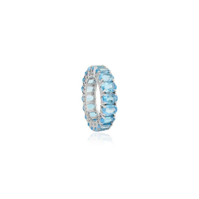 Art Deco Genuine 18.1 Ct Swiss Blue Topaz Full Eternity Stackable Band Size 8.5 For Sale - Image 3 of 12