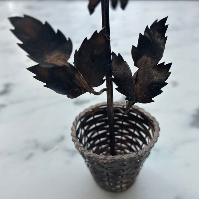 Silver Vintage Mid-Century Janna Thomas Style Taxco Mexican Sterling Silver & Mixed Metal Flower Sculpture - Eagle Hallmark - 5.5” For Sale - Image 8 of 9
