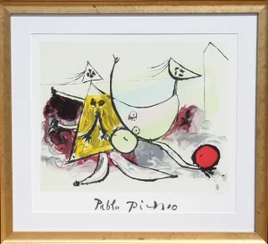 1980s "Femme sur la Plage Jouant au Balloon" Lithograph After Pablo Picasso