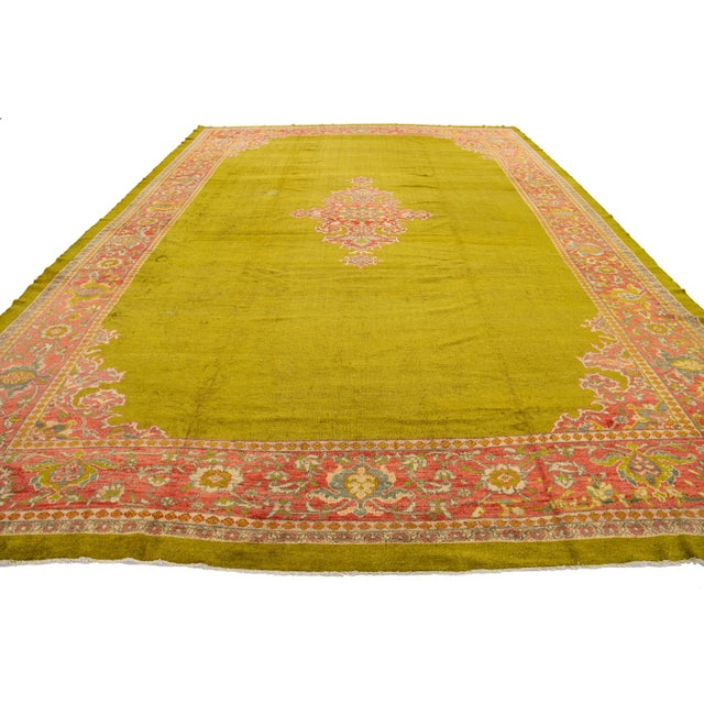 Antique Persian Mahal Wool Rug in Green Featuring a Center Motif For Sale - Image 9 of 9