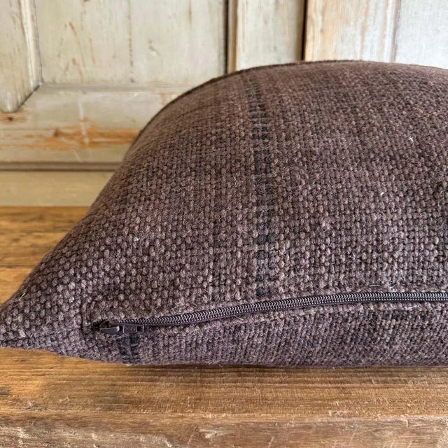 Custom Handmade Wool Pillow With Stripes Includes Down Feather Insert For Sale In Los Angeles - Image 6 of 7