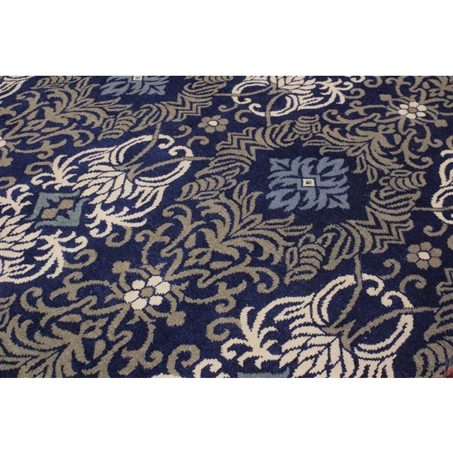 1990s 1990s Shabby Chic Modern Blue/Gray Wool & Viscouse Rug - 8'0 X 10'0 For Sale - Image 5 of 8