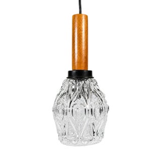 Mid-Century Space Age Ceiling Lamp Pendant Lamp in Teak and Glass, 1960s For Sale