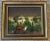 Vintage original oil painting on wood panel of a fox in landscape with barn in background. Painting features intense color...