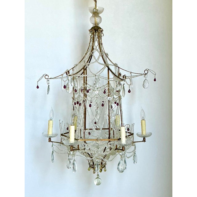 Vintage Swag Crystals Pagoda Chandelier For Sale - Image 10 of 12