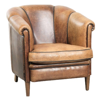 Vintage English-Style Club Chair in Sheepskin Leather For Sale