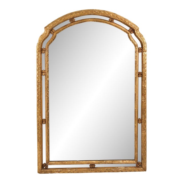 Italian Arched Paneled Giltwood Mirror, Circa 1820 For Sale