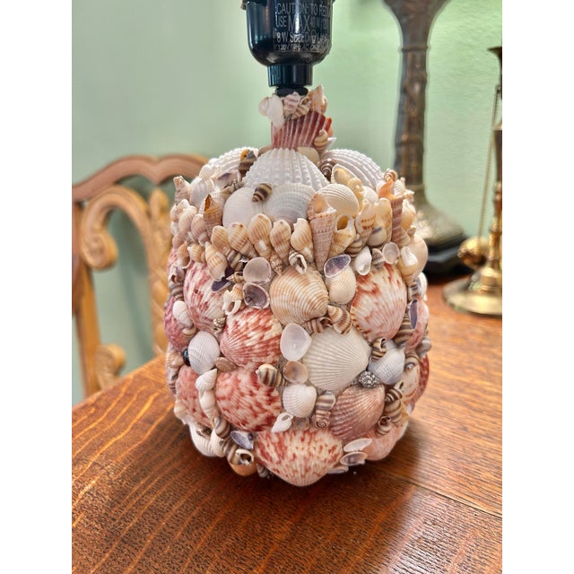Vintage Shell Encrusted Boho Chic Grotto Petite Lamp With Shade For Sale - Image 4 of 11