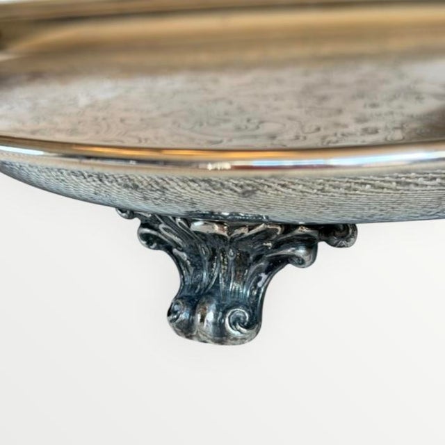 Vintage Silver Plate Large Butler's Buffet Tray With Handles and Feet For Sale - Image 6 of 18