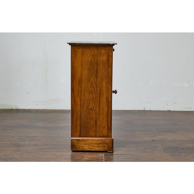 French Circa 1900 Walnut Small Cabinet with Marble Top and Single Door Storage For Sale - Image 4 of 12