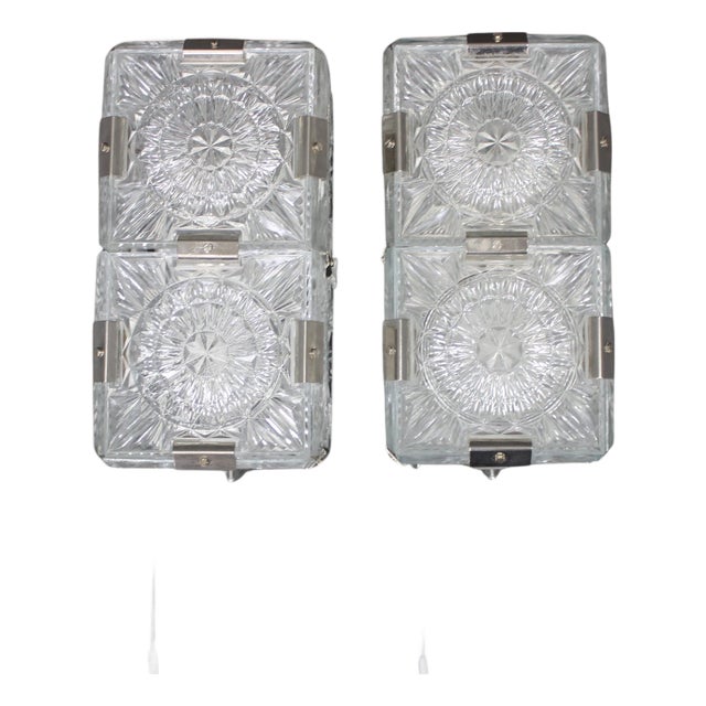 Mid-Century Czech Glass Wall Lights from Kamenický Šenov, 1970s, Set of 2 For Sale