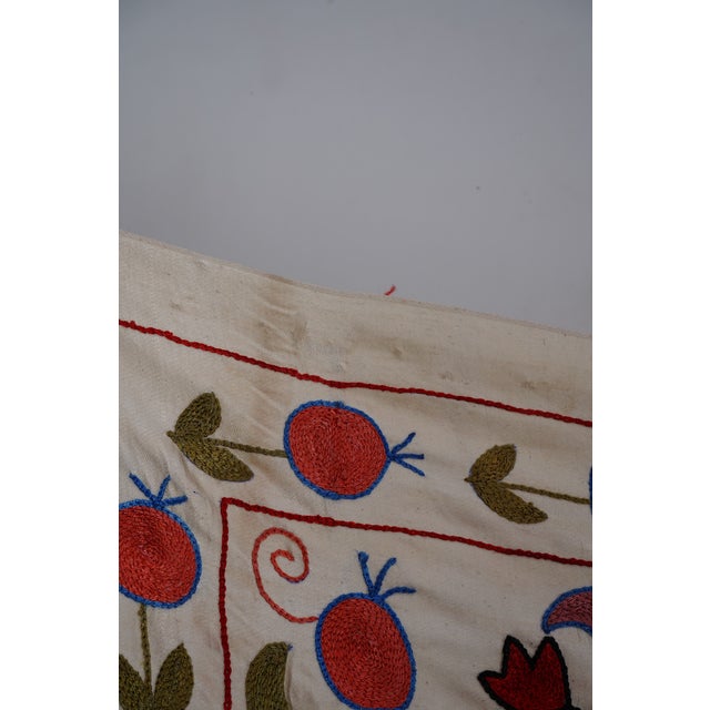 Beige Uzbek Suzani Embroidered Wall Hanging – Pomegranate, Horse Boho Textile 3'4'' X 6'2'' For Sale - Image 10 of 12