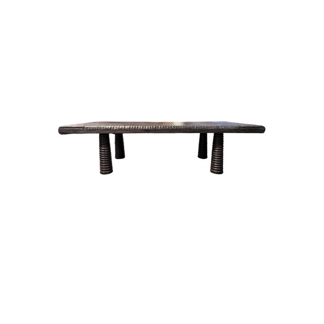 Brown Sculptural Suar Wood Coffee Table With Espresso Burnt Finish, Carved Detail For Sale - Image 8 of 8