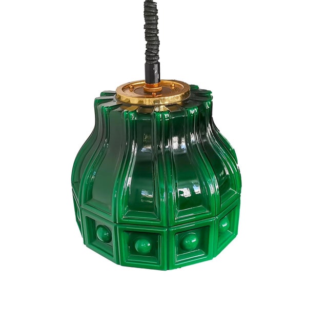 Black Large Scandinavia Pull Down Hanging Light in Green Glass by Helena Tynell for Flygsfors, 1960s For Sale - Image 8 of 18
