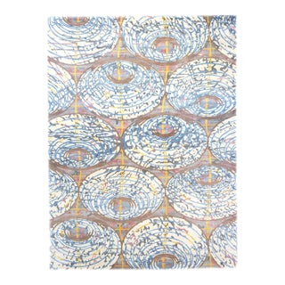 Nepalese Modern Wool 9X12 Ivory, Mauve, Grey & Blue Handmade Area Rug #1143577 For Sale