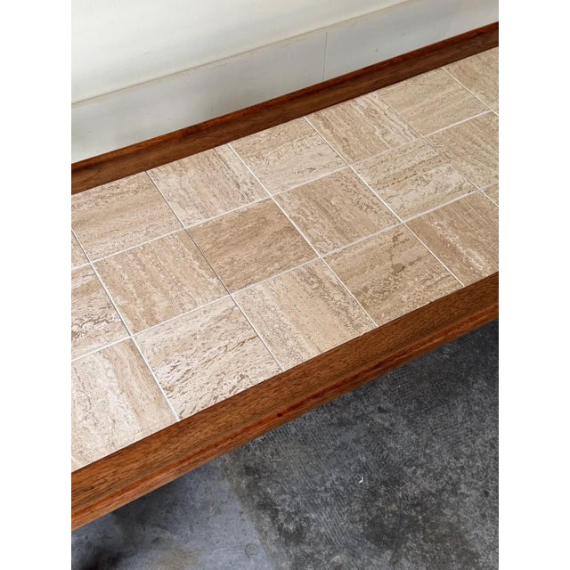 1960s Mid Century Modern Walnut + Travertine & Iron Coffee Table For Sale - Image 5 of 7