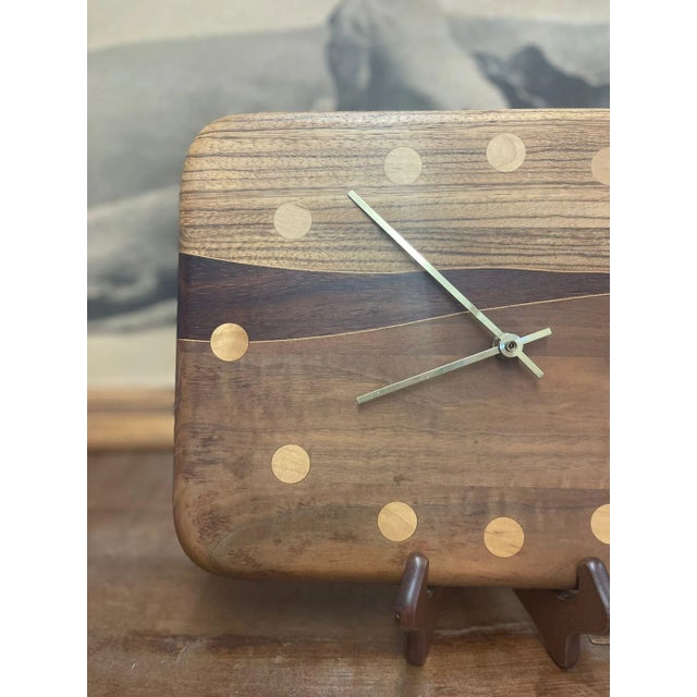 Mid-Century Modern Vintage Mid Century Modern Handmade Wooden Clock For Sale - Image 3 of 6