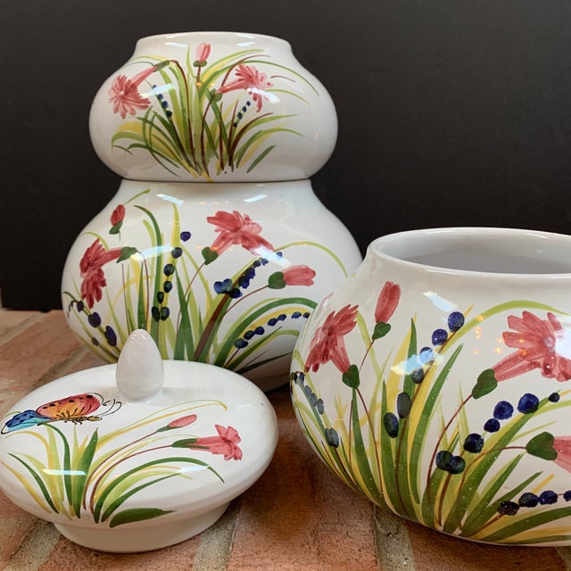 Italian Ceramic Hand Painted Terra-Cotta Stacking Jars - Set of 4 For Sale - Image 4 of 11