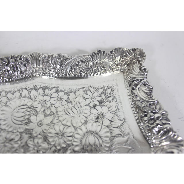 Ornate Silver Plated Square Tray Platter Vintage Plate Embossed Chased Serving For Sale - Image 14 of 14