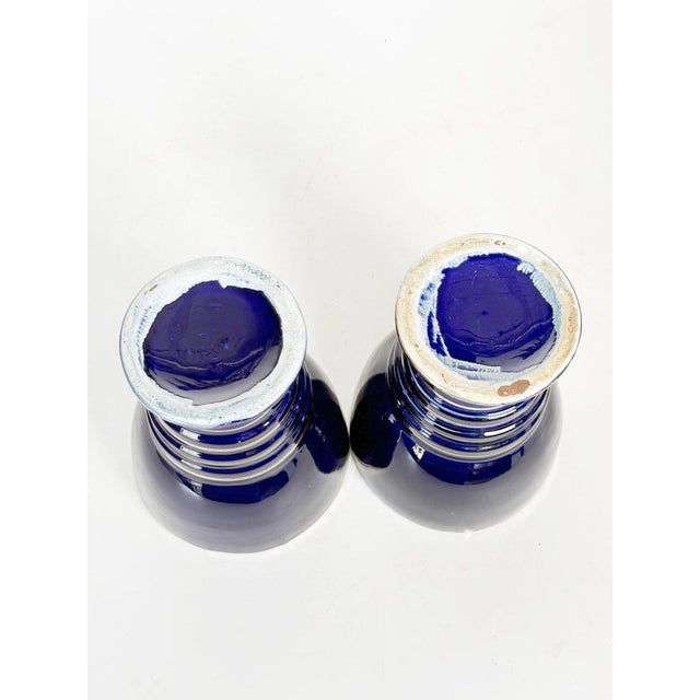 Ceramic Vintage French Blue Vases in Ceramic, 1960, Set of 2 For Sale - Image 7 of 9