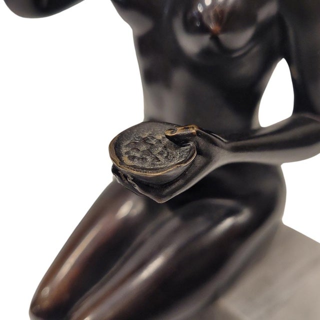 German Artist, Art Nouveau Woman Blowing Bubbles, Bronze and Marble, 1920s For Sale - Image 4 of 18
