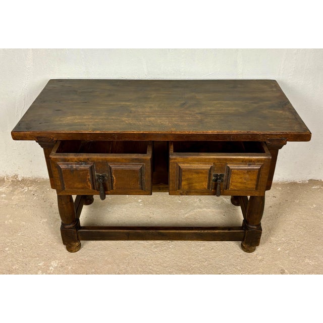 Brown Antique Spanish Rustic Oak Side Tables with Drawers, 1900s, Set of 2 For Sale - Image 8 of 14