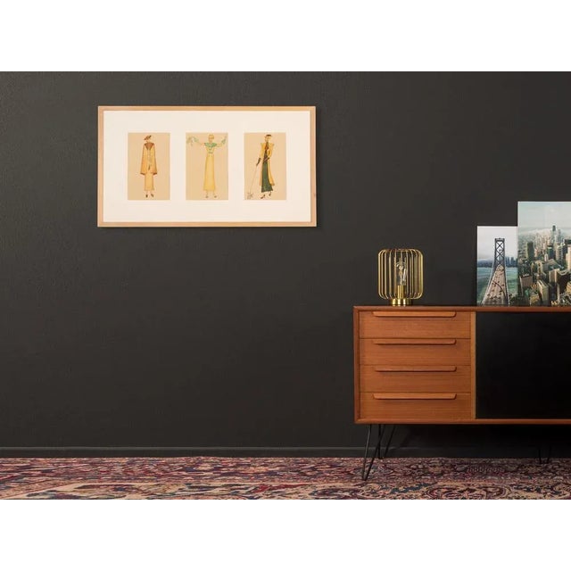 Art Deco Fashion Drawings II, Gouache on Paper, Framed For Sale - Image 3 of 12