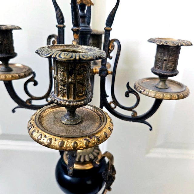 Antique Italian Neoclassical Gilt Bronze & Solid Black Marble Candelabra – Brevettato For Sale - Image 9 of 10
