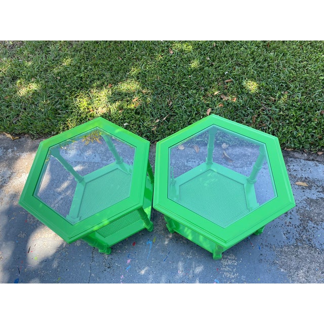 A Pair of Mid-20th Century Hexagonal Accent Tables Glass Top For Sale - Image 9 of 10