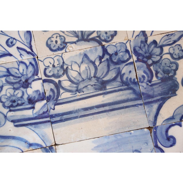 Blue Tile Mural Panel Depicting a Baroque Jardinière With Flowers, Portuguese, 18th Century For Sale - Image 8 of 13