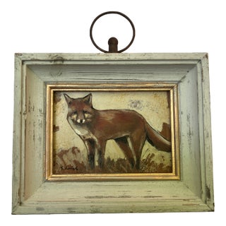 Contemporary Original Stephen Heigh Small “Fox Study 2” Portrait Painting Vintage Frame For Sale