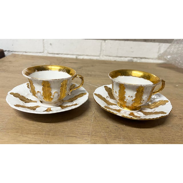 Baroque Antique Meissen Acanthus Leaf Espresso/ Demi Tesse 2 Cups/Saucer Sets - 4pcs For Sale - Image 3 of 5