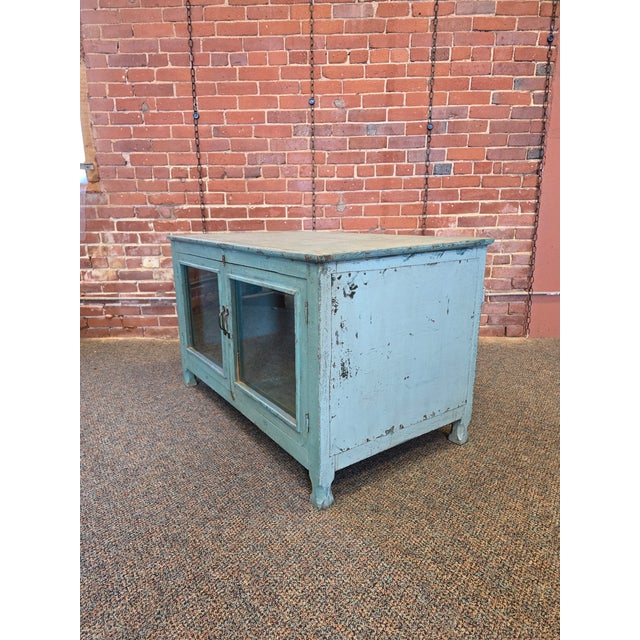 1980s 1980s Industrial Teal Glass Door Low Cabinet For Sale - Image 5 of 6