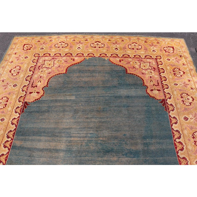 Antique 19th Century Indian Agra Rug in Solid Blue Background For Sale - Image 4 of 14