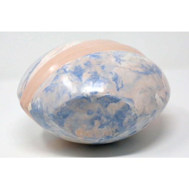 Ceramic 1960's Mid-Century Pink Blue and White Art Deco Ceramic Vase For Sale - Image 7 of 9